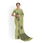 Bonphool Light Green Art Silk Saree with Geometric & Floral Print