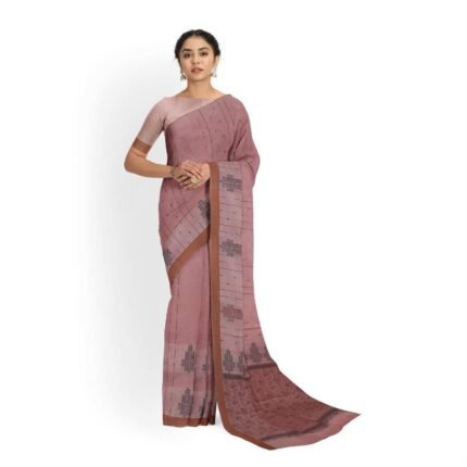 Bhonphool Pink Cotton Print Saree with Rustic Pallu Design